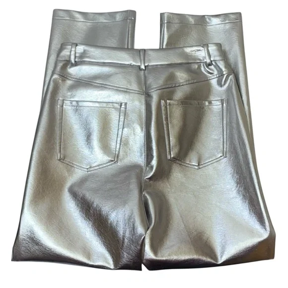 7 For All Mankind Silver Metallic Coated Straight Leg Pants Size Medium NWT - Picture 7 of 13
